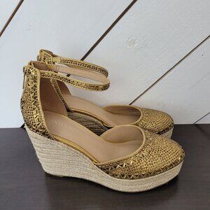 NEW Thalia Sodi Womens Mika Embellished Espadrille Gold Wedge Sandal 10